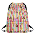 Pastel Striped Cupcake Pattern Print Drawstring Backpack