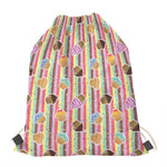 Pastel Striped Cupcake Pattern Print Drawstring Bag