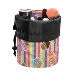 Pastel Striped Cupcake Pattern Print Drawstring Makeup Bag