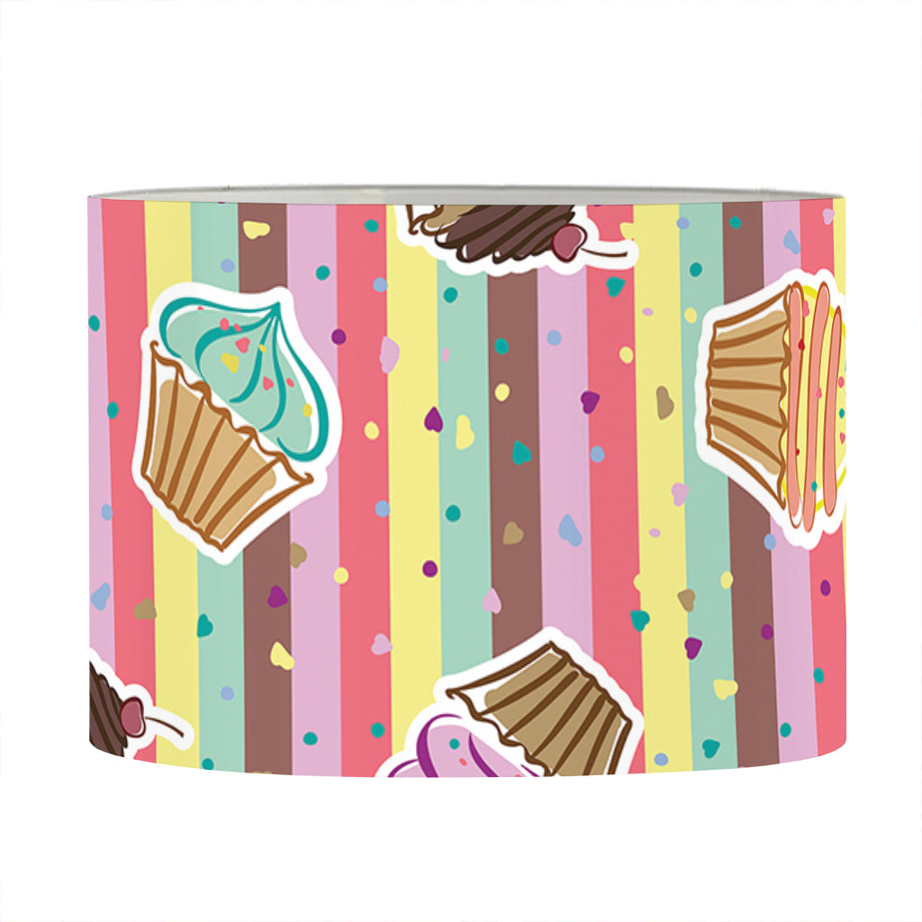 Pastel Striped Cupcake Pattern Print Drum Lamp Shade