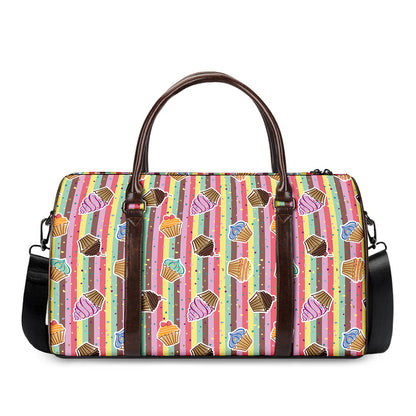 Pastel Striped Cupcake Pattern Print Duffle Bag