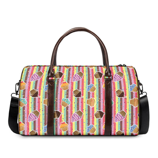 Pastel Striped Cupcake Pattern Print Duffle Bag