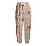 Pastel Striped Cupcake Pattern Print Fleece Lined Knit Pants