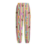 Pastel Striped Cupcake Pattern Print Fleece Lined Knit Pants