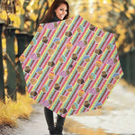 Pastel Striped Cupcake Pattern Print Foldable Umbrella