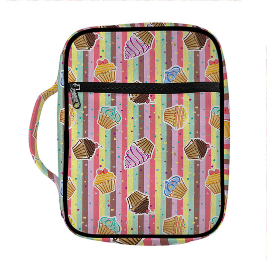Pastel Striped Cupcake Pattern Print Front Pocket Bible Bag