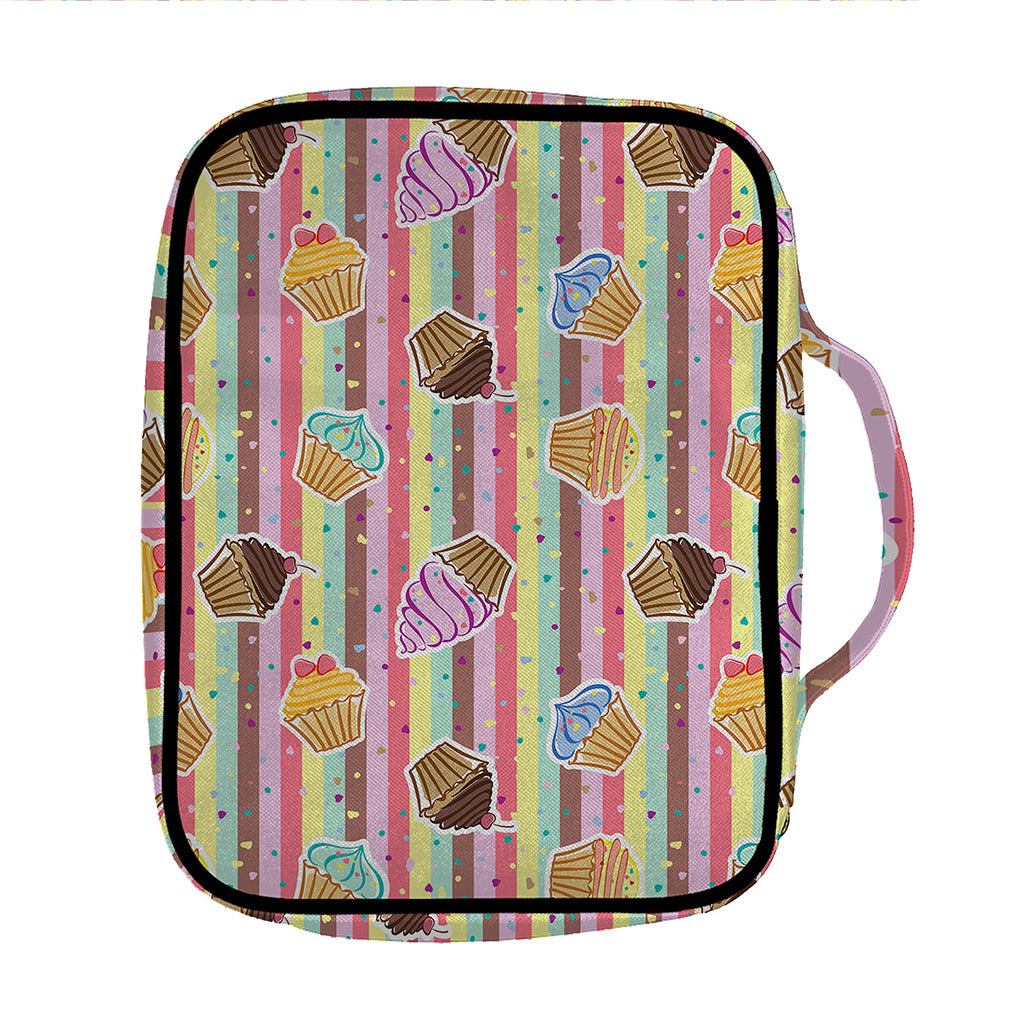 Pastel Striped Cupcake Pattern Print Front Pocket Bible Bag