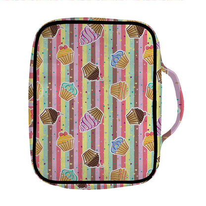 Pastel Striped Cupcake Pattern Print Front Pocket Bible Bag