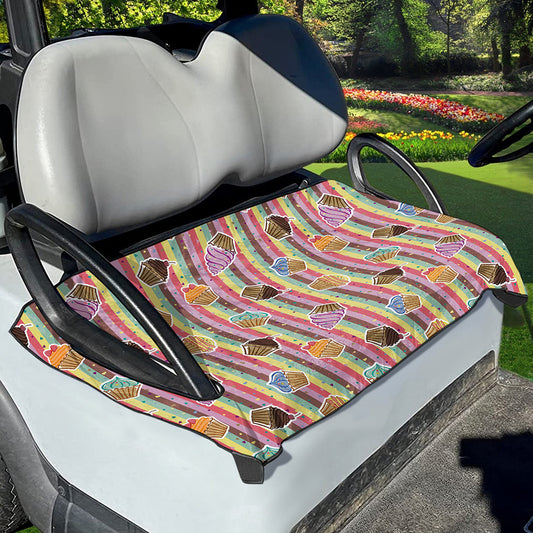 Pastel Striped Cupcake Pattern Print Golf Cart Seat Cover