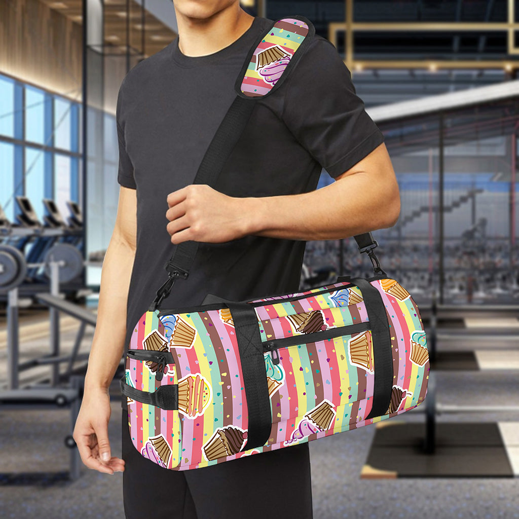 Pastel Striped Cupcake Pattern Print Gym Bag