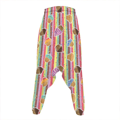 Pastel Striped Cupcake Pattern Print Hammer Pants