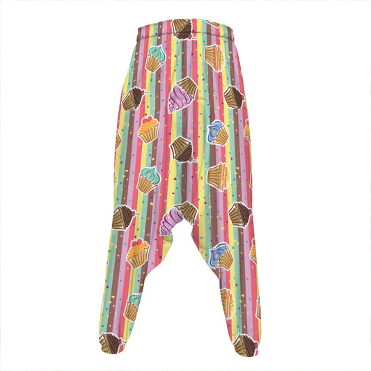 Pastel Striped Cupcake Pattern Print Hammer Pants