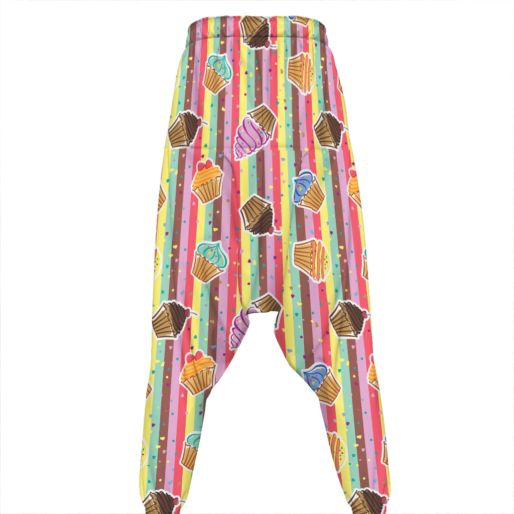 Pastel Striped Cupcake Pattern Print Hammer Pants