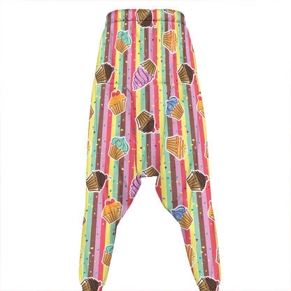 Pastel Striped Cupcake Pattern Print Hammer Pants