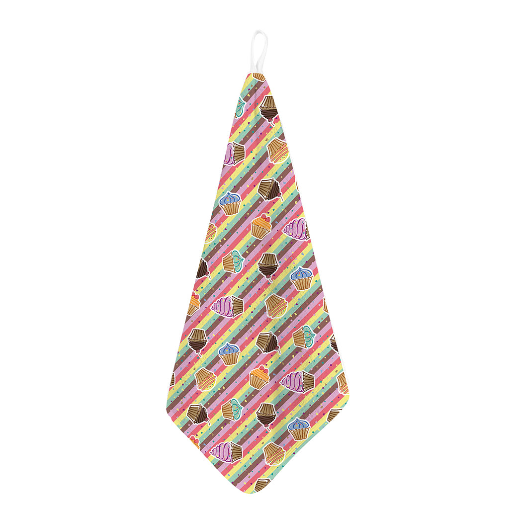 Pastel Striped Cupcake Pattern Print Hand Towel
