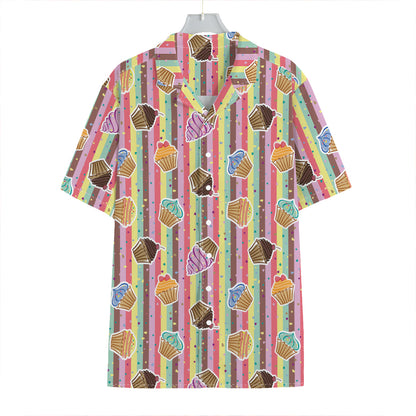 Pastel Striped Cupcake Pattern Print Hawaiian Shirt