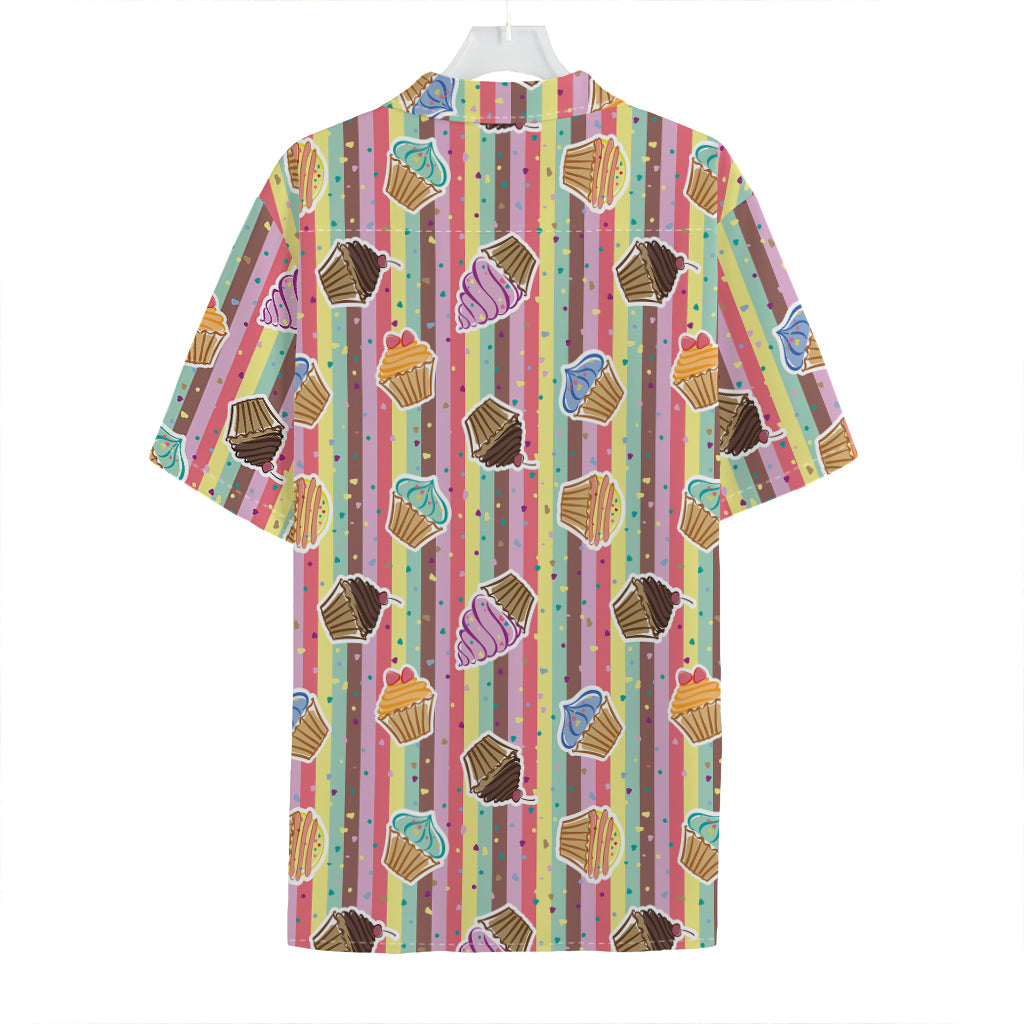 Pastel Striped Cupcake Pattern Print Hawaiian Shirt