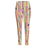 Pastel Striped Cupcake Pattern Print High-Waisted Pocket Leggings