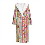 Pastel Striped Cupcake Pattern Print Hooded Bathrobe