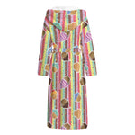Pastel Striped Cupcake Pattern Print Hooded Bathrobe