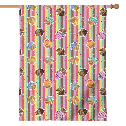 Pastel Striped Cupcake Pattern Print House Flag