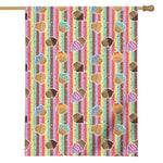 Pastel Striped Cupcake Pattern Print House Flag