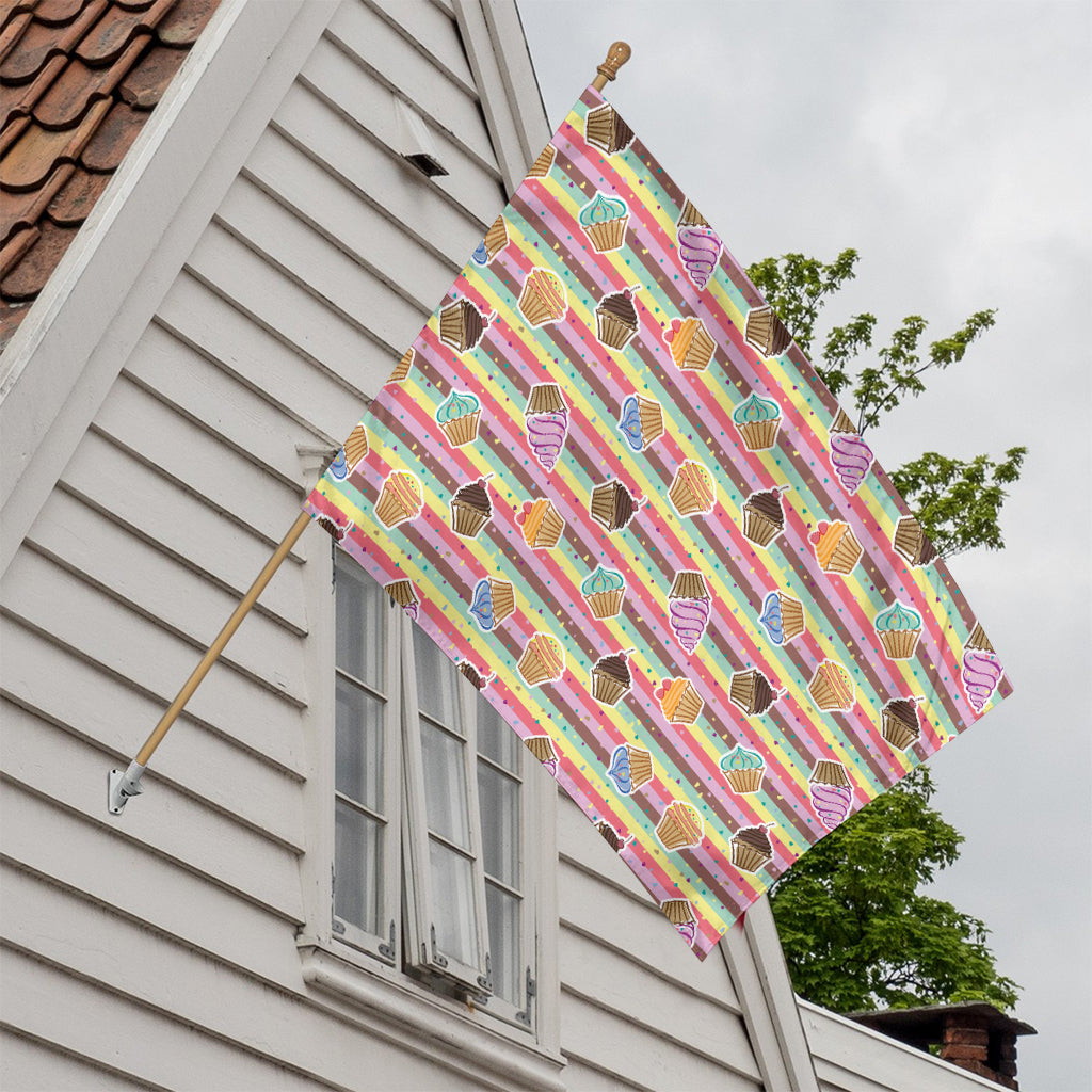 Pastel Striped Cupcake Pattern Print House Flag
