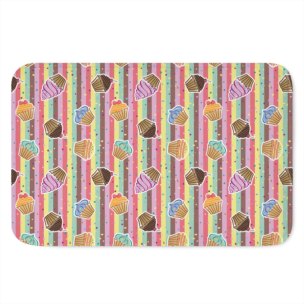 Pastel Striped Cupcake Pattern Print Indoor Door Mat