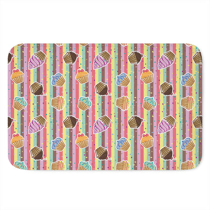 Pastel Striped Cupcake Pattern Print Indoor Door Mat