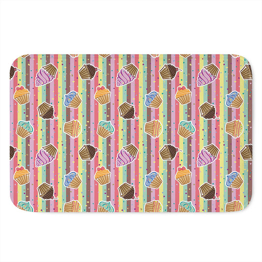Pastel Striped Cupcake Pattern Print Indoor Door Mat