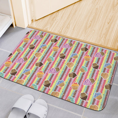 Pastel Striped Cupcake Pattern Print Indoor Door Mat