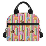 Pastel Striped Cupcake Pattern Print Insulated Lunch Bag