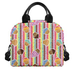 Pastel Striped Cupcake Pattern Print Insulated Lunch Bag