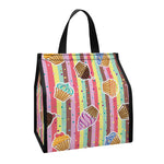 Pastel Striped Cupcake Pattern Print Insulated Lunch Tote
