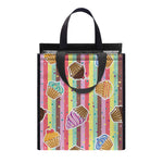 Pastel Striped Cupcake Pattern Print Insulated Lunch Tote