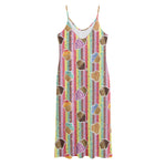 Pastel Striped Cupcake Pattern Print Jersey Midi Cami Dress