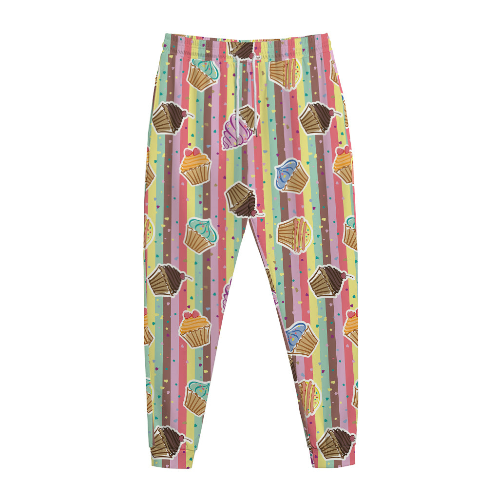 Pastel Striped Cupcake Pattern Print Jogger Pants