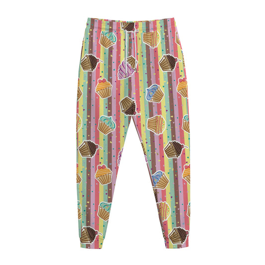 Pastel Striped Cupcake Pattern Print Jogger Pants