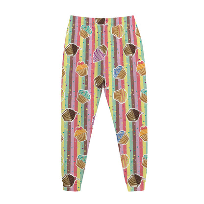 Pastel Striped Cupcake Pattern Print Jogger Pants