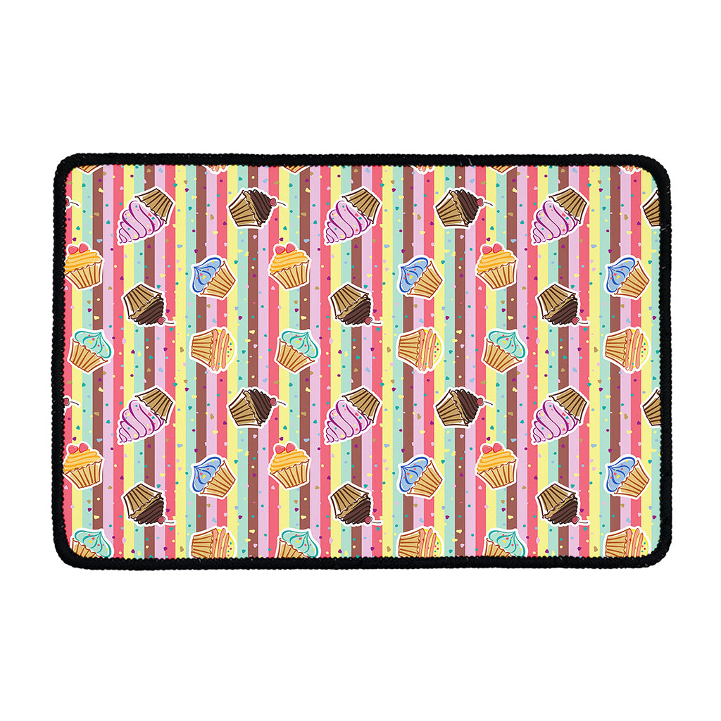 Pastel Striped Cupcake Pattern Print Kitchen Mat