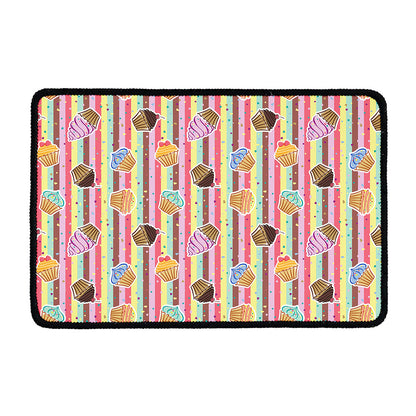 Pastel Striped Cupcake Pattern Print Kitchen Mat
