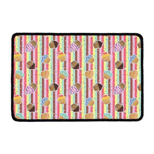 Pastel Striped Cupcake Pattern Print Kitchen Mat