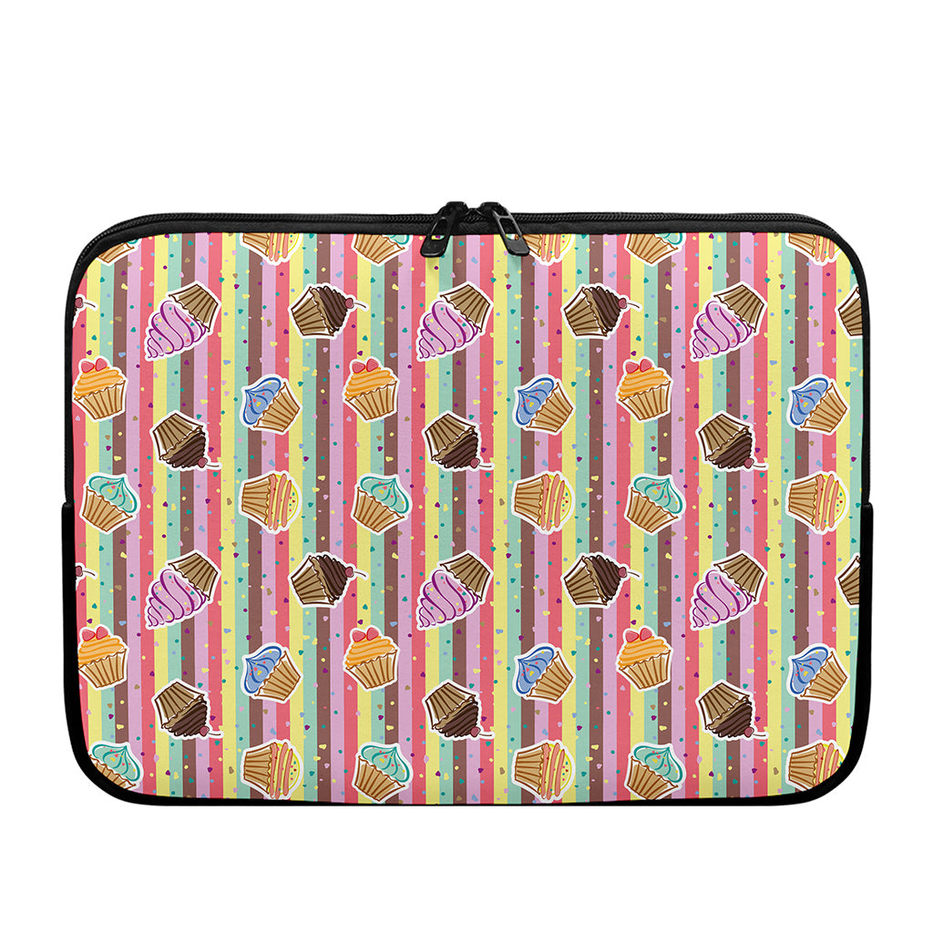 Pastel Striped Cupcake Pattern Print Laptop Sleeve