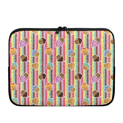 Pastel Striped Cupcake Pattern Print Laptop Sleeve