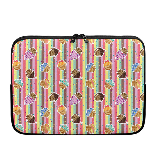 Pastel Striped Cupcake Pattern Print Laptop Sleeve