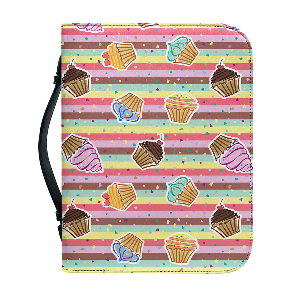 Pastel Striped Cupcake Pattern Print Leather Bible Cover