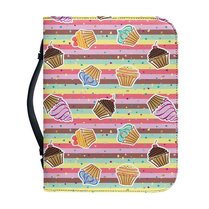 Pastel Striped Cupcake Pattern Print Leather Bible Cover