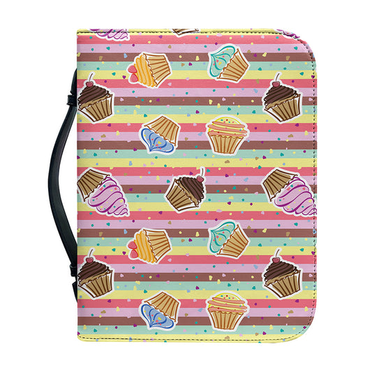 Pastel Striped Cupcake Pattern Print Leather Bible Cover