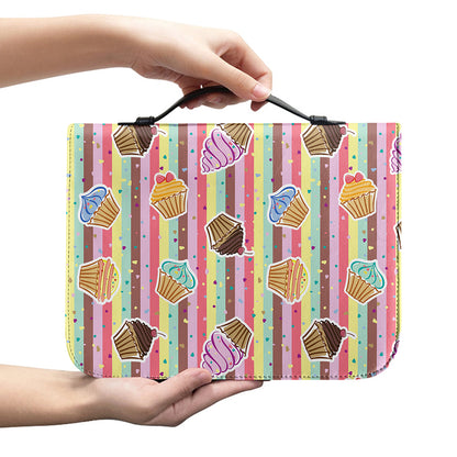 Pastel Striped Cupcake Pattern Print Leather Bible Cover