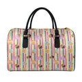Pastel Striped Cupcake Pattern Print Leather Duffel Bag